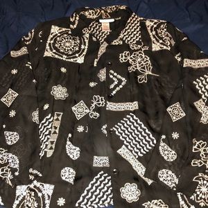 Black sheer blouse with white embroidery